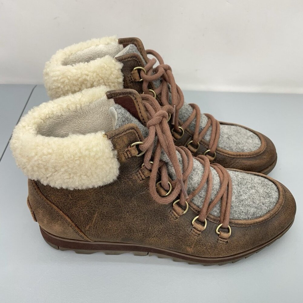 Sorel Harlow Lace Cozy Ankle Boots Shearling Fur‎ Waterproof Leather Womens 9 - Picture 2 of 12